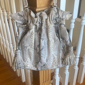 Cole Haan Metallic Snake-Embossed Leathet Drawstring Hobo - Silver